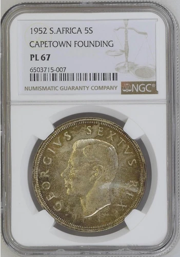 SOUTH AFRICA 5 Shillings 1952, NGC PL 67 Superb Gem BU, Prooflike, Rare.. A4