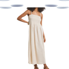 Ex Simply Be Women's Plus Size Sleeveless Shirred Linen Blend Midi Dress - Stone