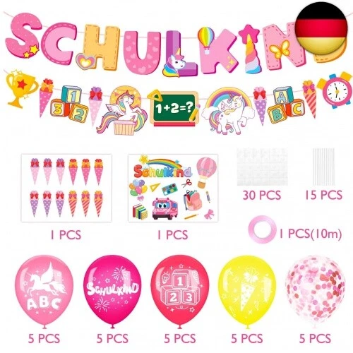 Elidepe Einschulung Mädchen, Einschulung Deko, Rosa Einhorn Schulanfang Deko - Bild 2 von 13