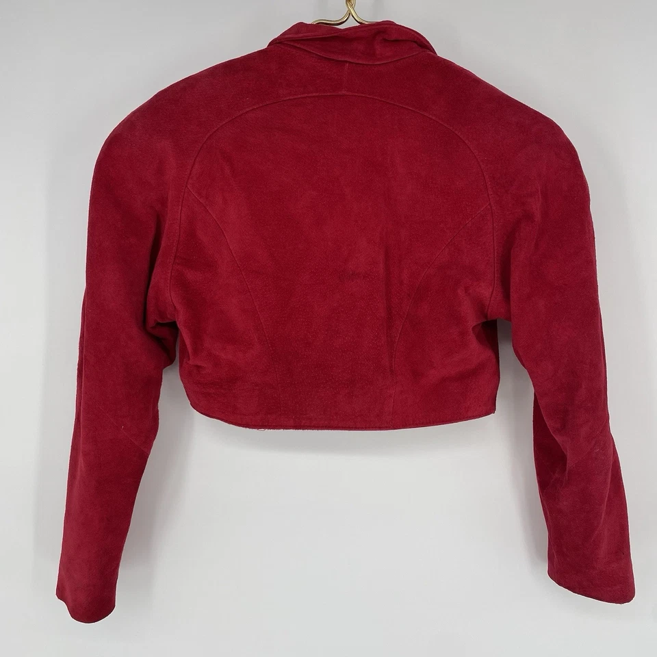 Chaqueta corta de gamuza roja chía vintage abrigo pequeño años 80 hombreras para mujer talla XS Foto 3 de 4