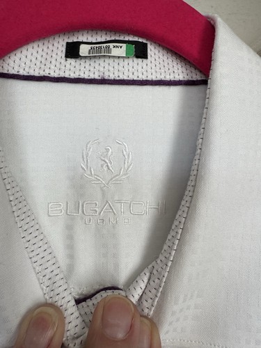 Bugatchi Uomo Uomo Bottoni Manica Lunga Taglia L Bianco Geometrico 100% Cotone - Foto 5 di 12