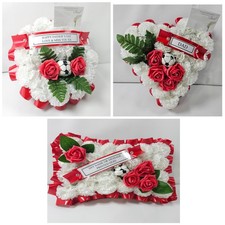 Football Wreath Graves Funeral Memorial Handmade Heart Pillow Round Flowers Red