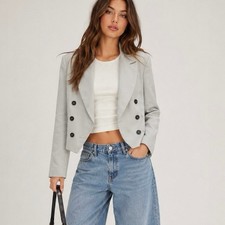 Free People Betty Double Breasted Crop Blazer Gray Women  s Size Small Minimalist