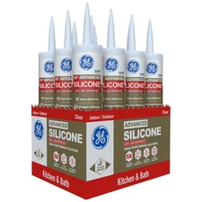 Advanced Silicone Caulk for Kitchen & Bathroom, Clear, 10 Fl Oz Cartrid, 12 Pack