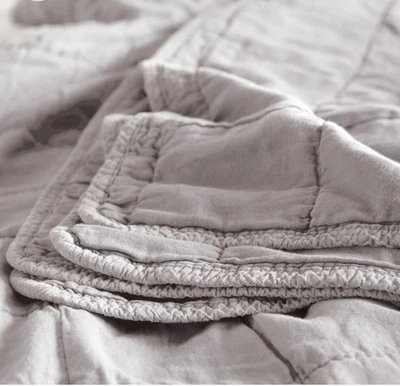 Secret Linen Store Pebble Grey Finn 100% Cotton Quilted Throw King RRP£135 - Image 1 of 4