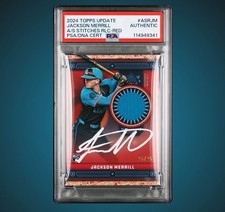Jackson Merrill Signed 2024 Topps All Star Stitches Red /25 Game Relic Auto PSA