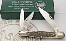 Solingen Made Bertram Hen & Rooster Swell Center Whittler Knife Stag Handles