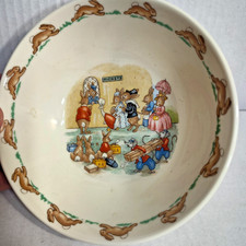VTG Royal Doulton Bunnykins Bowl Fine Bone China England Tickets Scene