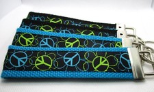 Peace Sign Ribbon on Strong Webbing Key Fob, Keychain, Wristlet 60's Hippie 
