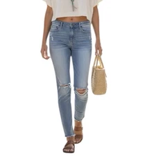 Able Denim Jeans Women's Sz 27 The High Rise Light Wash Skinny Distressed Comfy