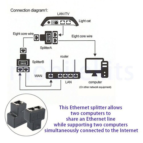2* RJ45 Splitter Adapter 1 to 2 Ways Dual Female Port CAT5/CAT 6 LAN Ethernet H - Afbeelding 11 van 11