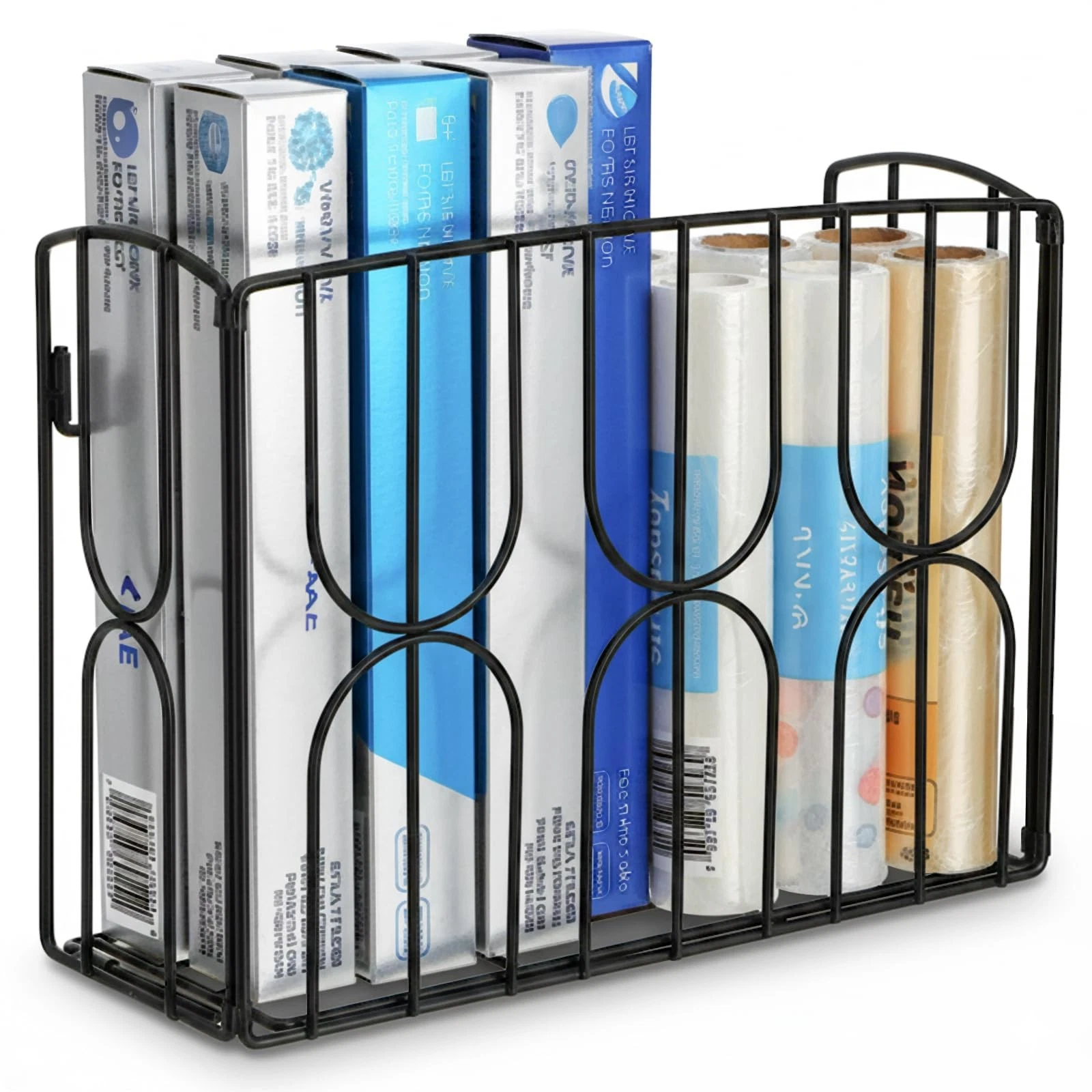 Kitchen Wrap Organizer Rack Wall Mount, Cabinet Door Storage Basket, Sturdy M...