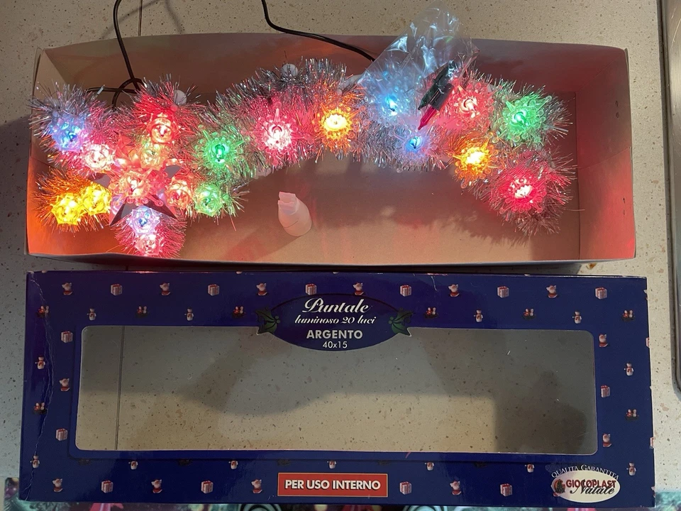 Natale Stella Cometa Vintage Argento,20 Lucine Multicolor Fondo Di Magazzino - Immagine 2 di 4