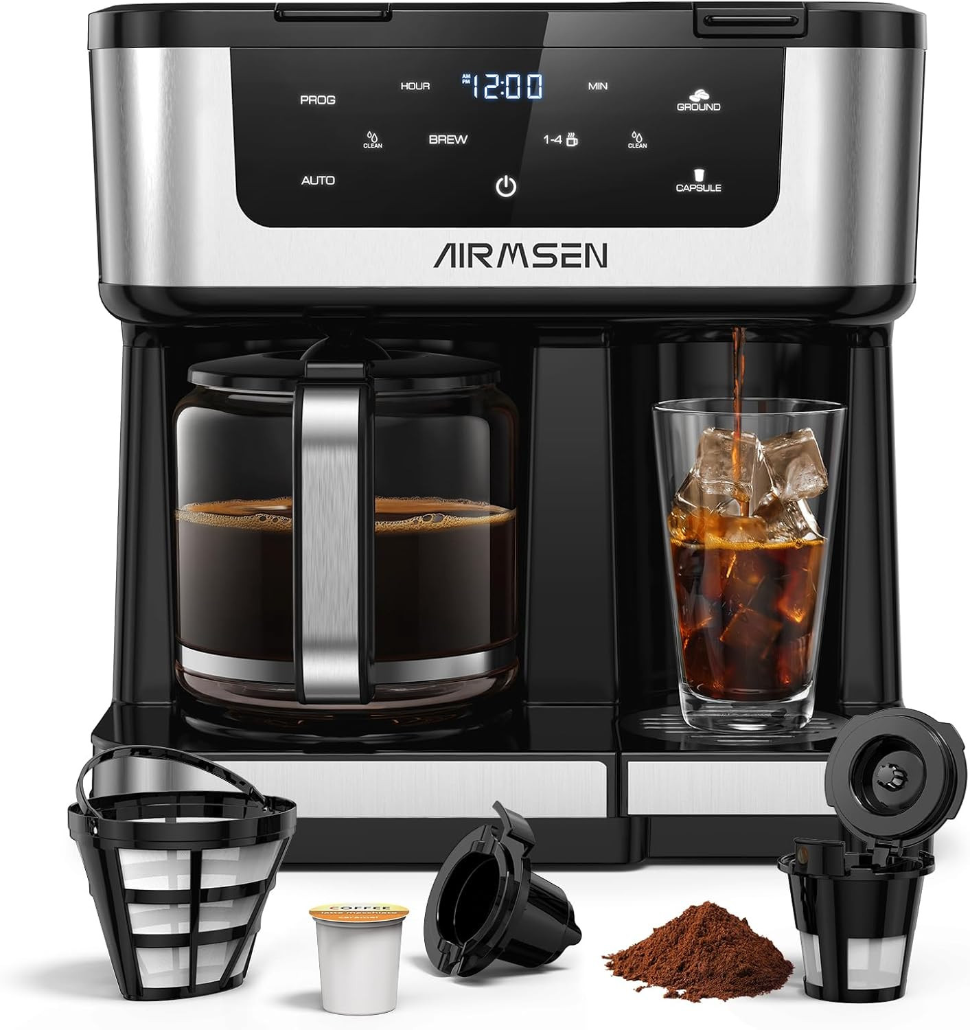 Dual Coffee Maker: 12-Cup & Single Serve, Programmable Touch
