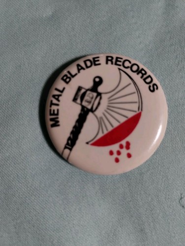 VINTAGE METAL BLADE RECORDS PIN AXE WITH DRIPPING BLOOD
