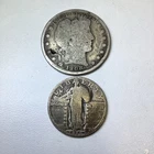 Lot Of 2 Coins - 1908-o Barber 50c Half Dollar 1926 SLQ 25c Quarter