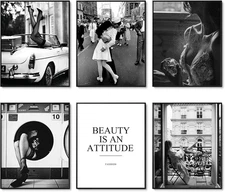 Black and White Posters Vintage Fashion Decor Set of 6 Retro Wall Art Prints Per