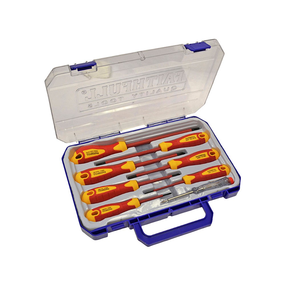 Faithfull VDE Soft Grip Screwdriver Set (Case), 8pc SL/PZ/PH/Tester