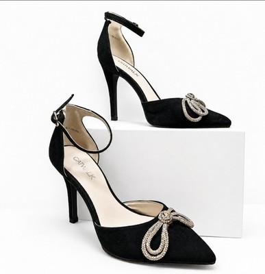 Catwalk Stilettoabsatz Größe 3,5 schwarz Riemchen Strass Schleife Party Cocktail 
