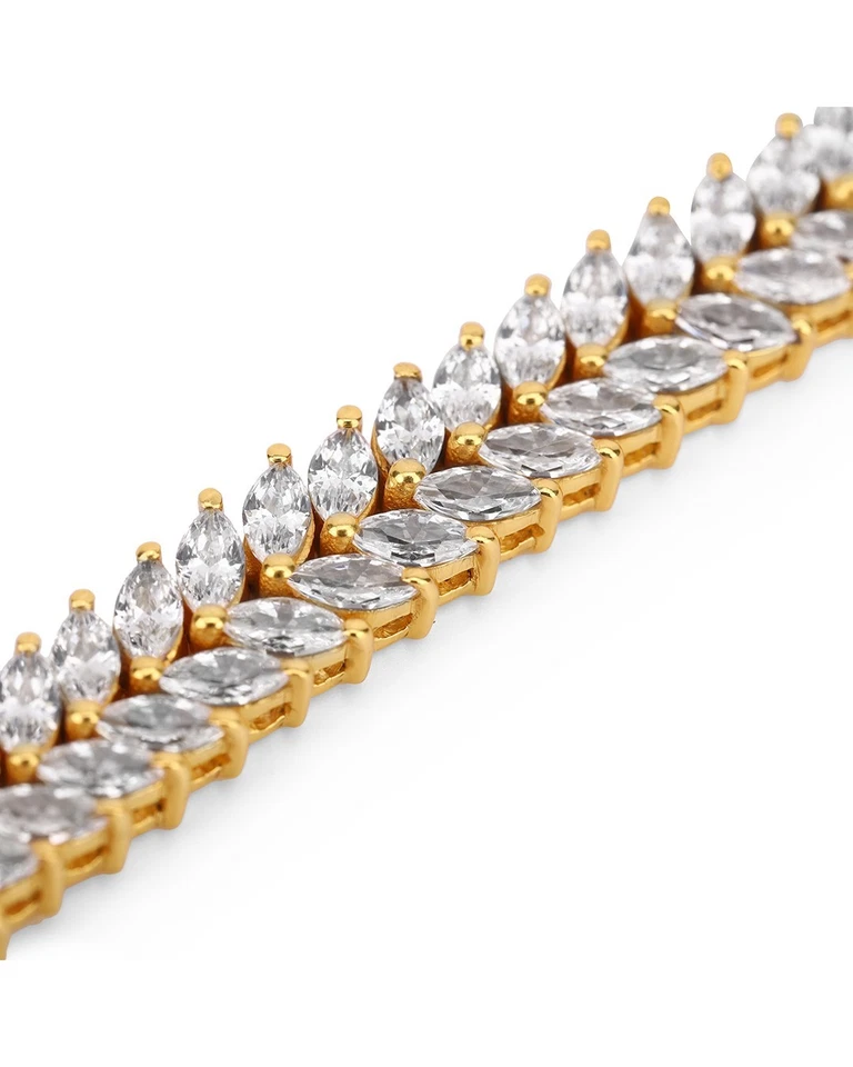 Double Line Marquise Cut Moissanite Bracelet for women 14k Gold Vermeil Coated - Image 2 of 4
