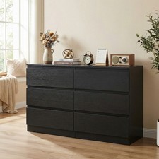 6 Drawers Dresser for Bedroom,Wide Wood Chest of Drawers Handle Free,Black