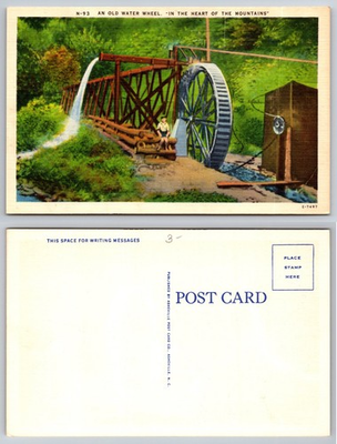 #ad Old Water Wheel Mountain Stream Postcard $3.99
