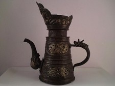 19th century Tibet Copper brass Monk’s Cap Ewer with Dragon Handle Makara Spout