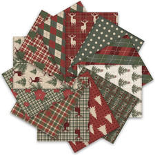 12Pcs Cotton Fabric Bundles Woodland Poinsettia Reindeer Tree Printed Fat Quarte
