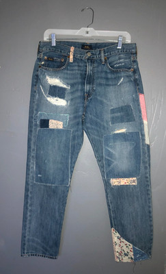Polo Ralph Lauren Avery Boyfriend Jeans 28 Patchwork Distressed Mended Sashiko