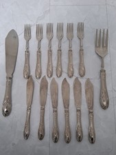 14-tlg. Fischbesteck-Set | Versilbert | Antik-Stil | 6 Pers. + Vorleger