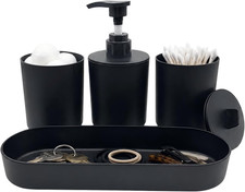 4 Pc Black Bathroom Accessories Set, Soap Dispenser, Tumbler Cup  Tray