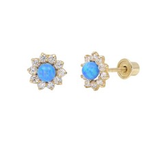 Blue Baby Earrings Solid 14k Gold Screw Protective Backs Infant Flower Earring
