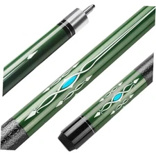 Billiard Cues Sticks, 58" Pool Cues Canadian Maple Wood Leather Green 19oz