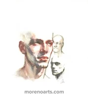 Original 8x10 Male Portrait Figure Watercolor Painting Sketch On Heavy Paper