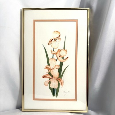 Vintage Floral Still Life Watercolor Painting Iris Flower Art Signed Kirby 1993