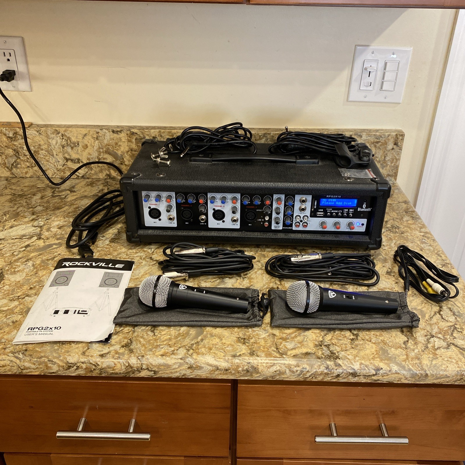 Rockville RPG2X10 Live Sound System 2 Mics Bluetooth Portabl