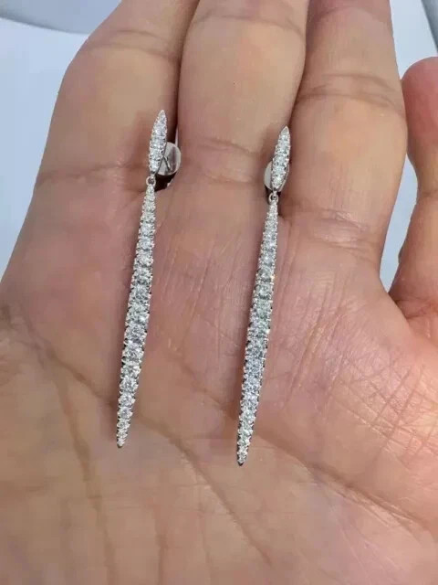 Lab-Created Diamond 2CT Round Cut Drop Dangle Earrings 14K White Gold Plated