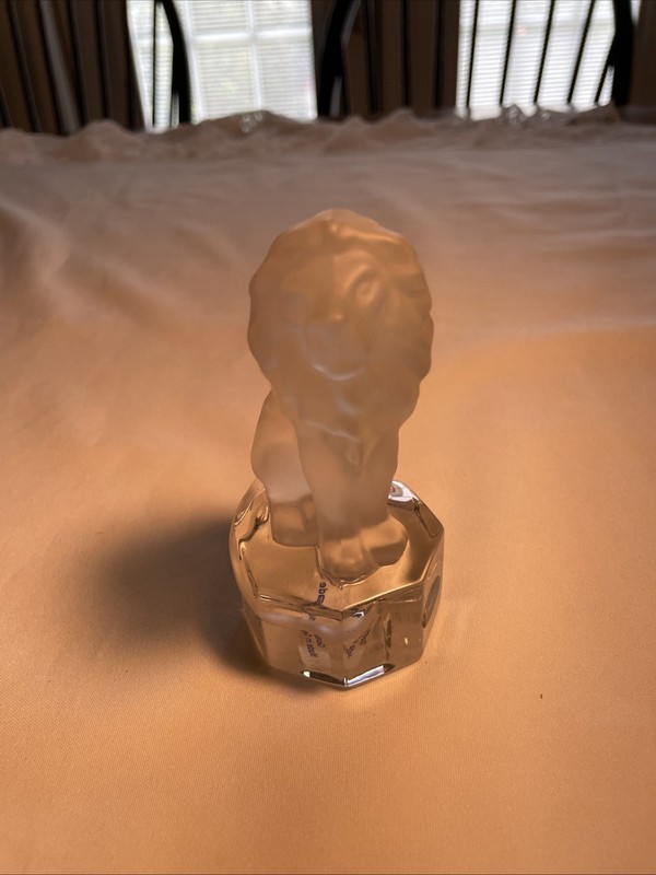 65A-Goebel Lion Frosted Glass Crystal Figurine 4.75"H  On Clear Glass Stand