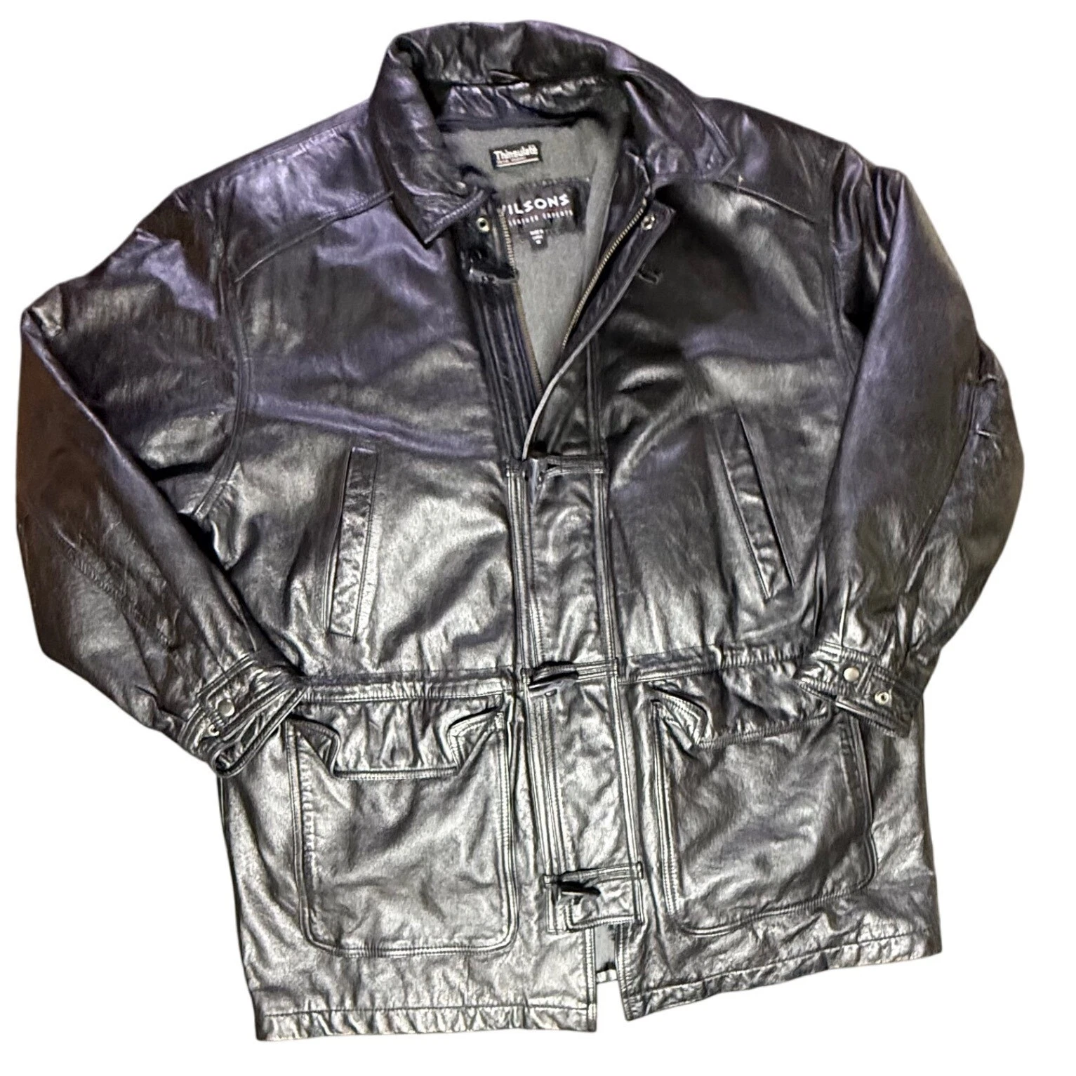 Wilsons Leather Jacket Mens 1X Thinsulate Lined Thermal Black Parka Coat