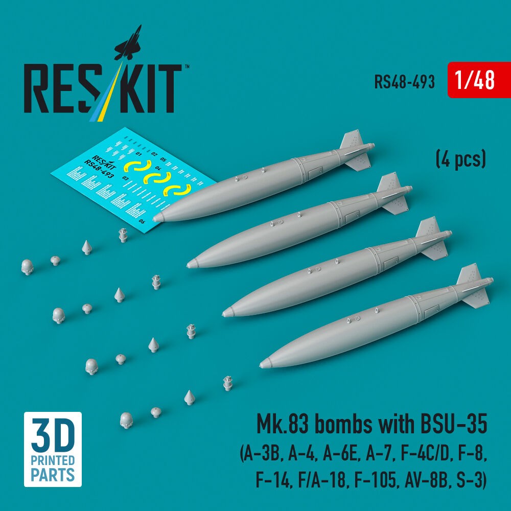 ResKit RS48-0493 1:48 Mk.83 Bombs with BSU-35 (4 Pcs) Resin Accessory