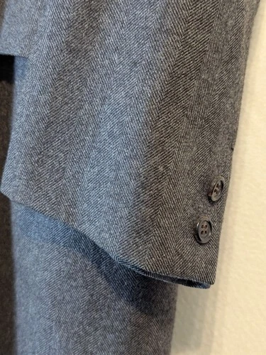 Vintage Men Wool Overcoat 42 R Charcoal Grey Herringbone Dewmoor Malcolm Kenneth image 4