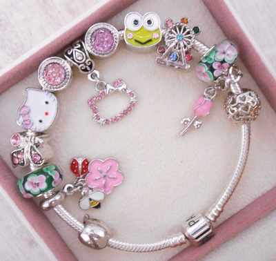 SILVER PANDORA BRACELET PINK CZ LOVE MY PINK KITTY FRIENDS CHARMS