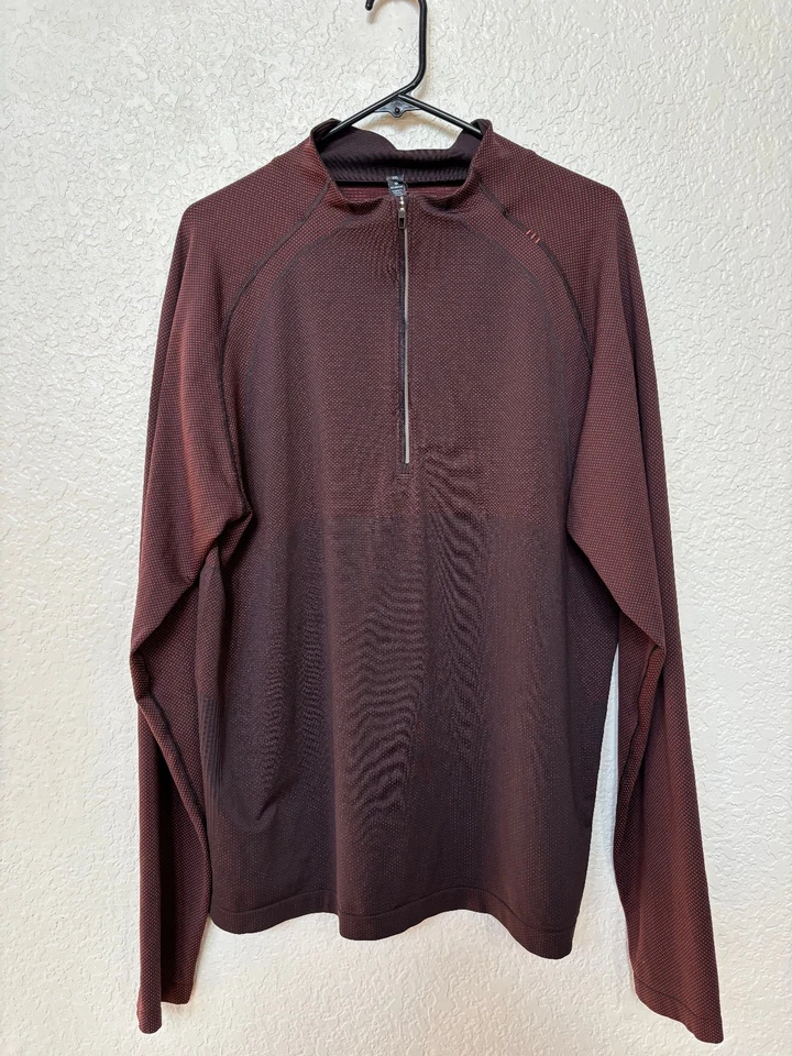 Camisa deportiva elástica Lululemon roja/marrón Metal Vent Tech media cremallera para hombre 2XL Foto 2 de 4