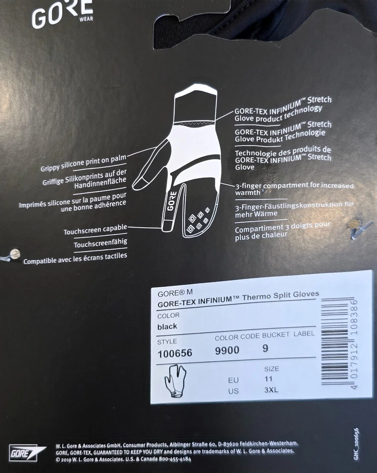 Guantes de ciclismo Gor-Tex Gortex 3XL Infinium térmicos divididos 100656 negros. Foto 4 de 4