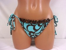 Sauvage Luxe Paisley Full Coverage Beaded String Bikini Bottom Blue Sm-Lg 1796L