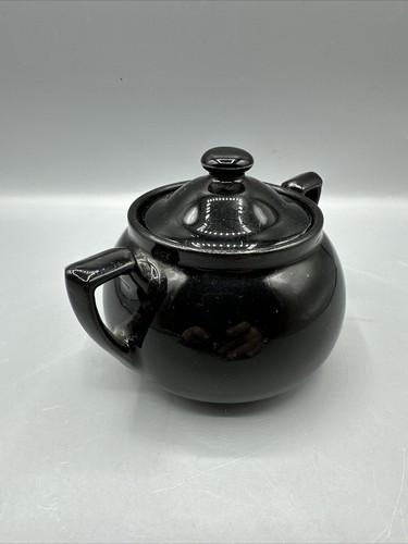 Vintage Lipton's Tea Black Sugar Bowl w/Lid Handled Ceramic - Picture 3 of 12