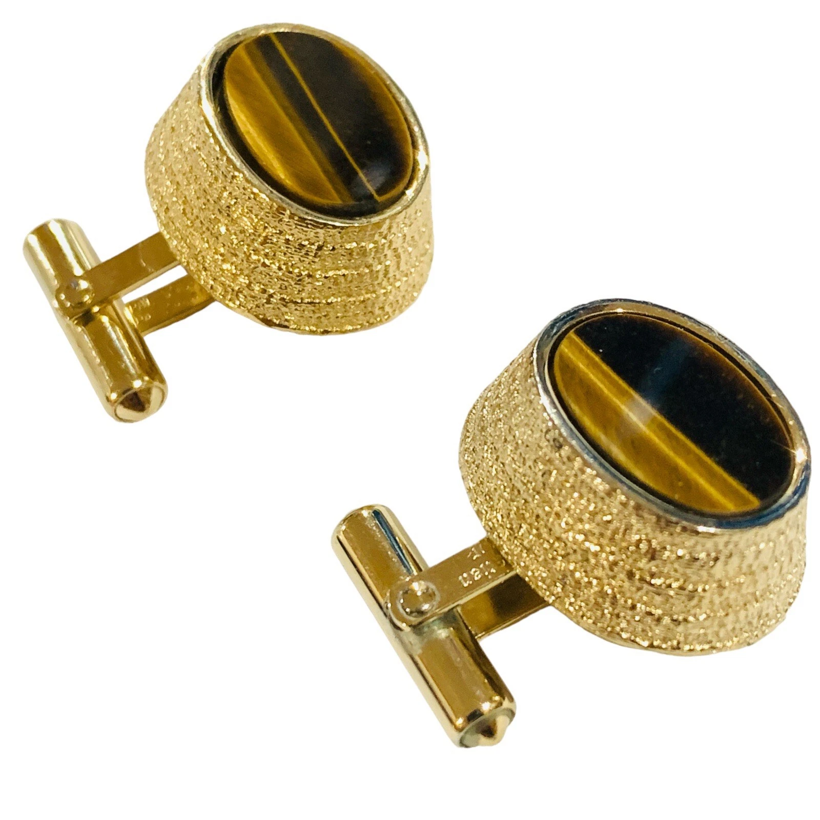 Boutons de manchette vintage œil de tigre Christian Dior ton or pour bijoux hommes
