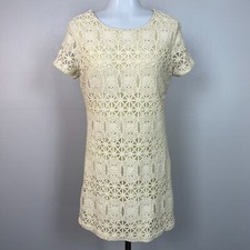 Lulu's Mini Dress Medium Cream Yellow Lace Short Sleeve Women's