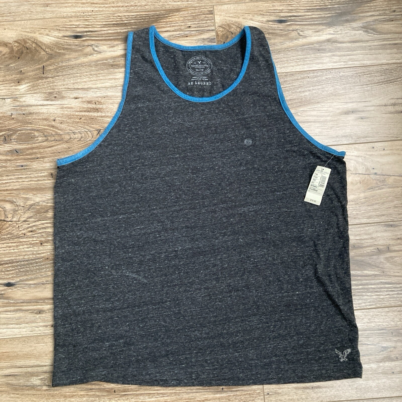 American Eagle Tank Top Men’s XL  Active Wear Gray with Blue Trim NWT