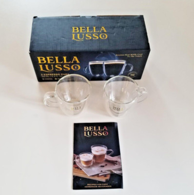 Bella Lusso, Set of 2 Espresso Cups, 5.4 FL Oz, Double Wall Lead-Free Glass, New